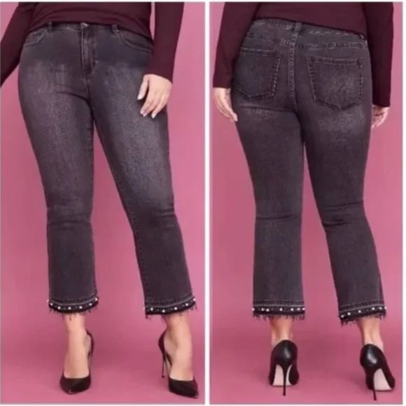 Lane Bryant Mid Rise Super Stretch Kick Boot Embellished Raw Ham Jeans 22 - Picture 3 of 8